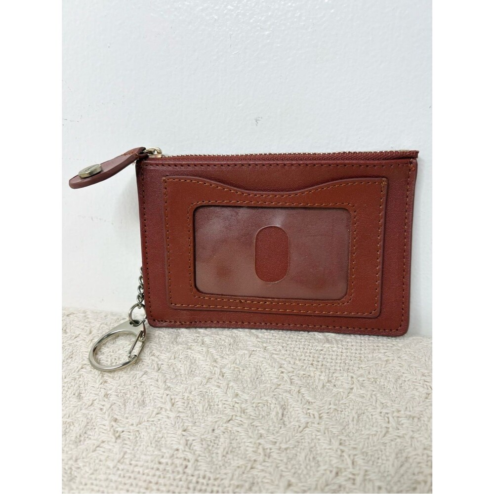 Lands' End Brown Leather Cardholder Keychain Wallet ID Coin Purse Case
